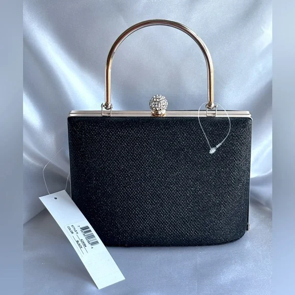 NWT ALESSIA Black Glitter Crossbody Evening Bag/Clutch with Kiss Lock. - Picture 2 of 6